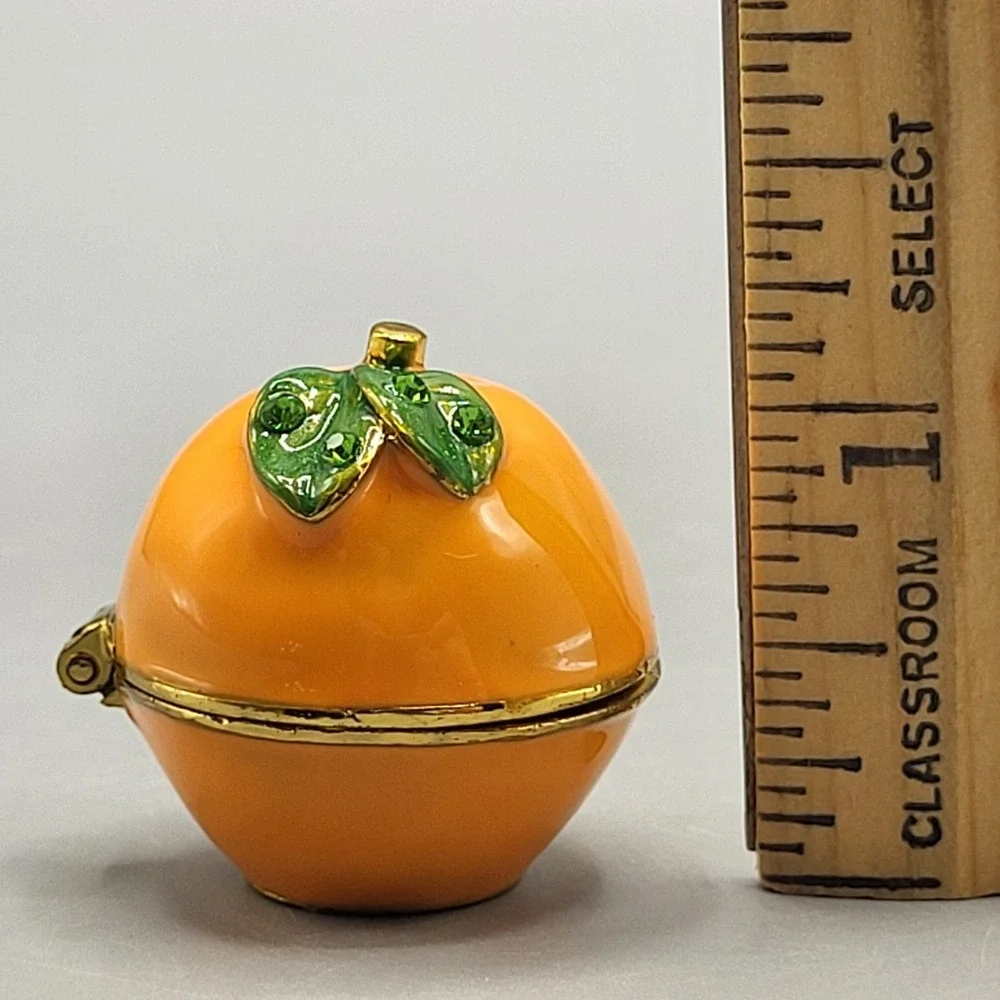 Work of Art Trinket Box Small Enameled Fruit Citrus Orange Home Shelf Decor